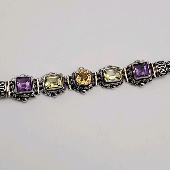 Suarti Bali BA Sterling Silver Citrine Amethyst Peridot Toggle Bracelet - Picture 3 of 12